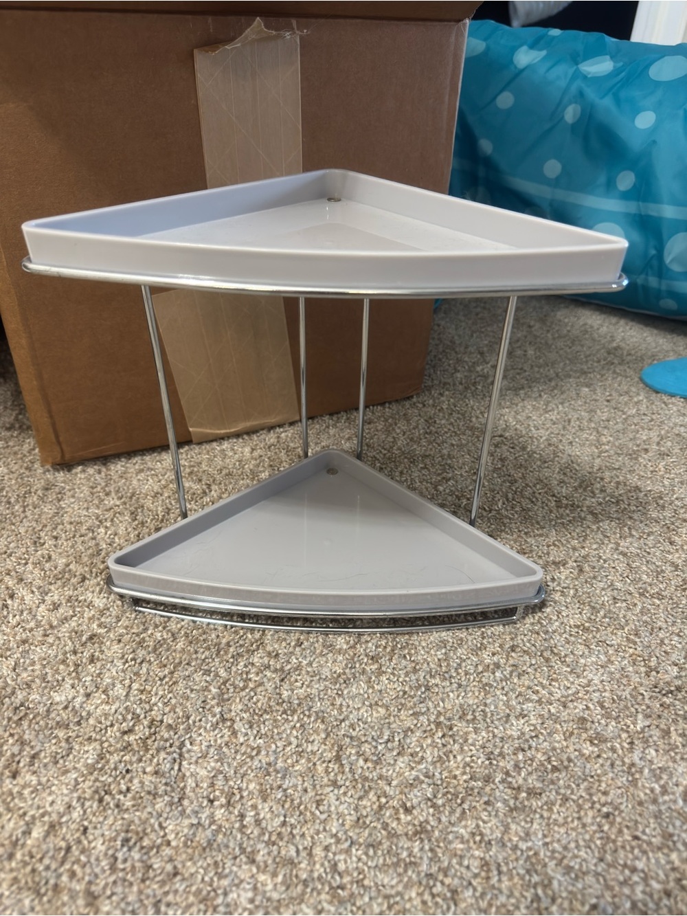 Corner Two-Tier Triangle Shelf - Light Gray